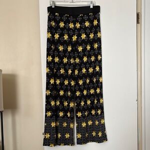 Alfani Wide Leg Pants Black with Yellow Star Geo Pattern